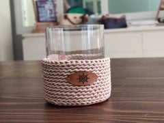 Bej El Yapımı Bardaklık ve Viski Kadehi